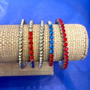 Swarovski NWOT Authentic 5 Stretch Bracelets..red, white, and blue